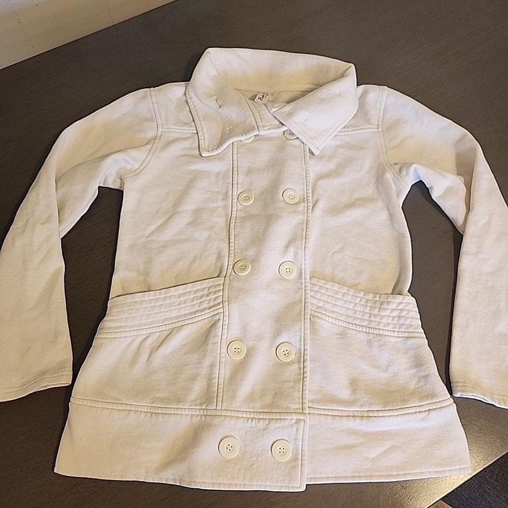 Victoria Secret Plush & Lush Double Breasted Peacoat Sweatshirt Cream Vtg Y2K Sm